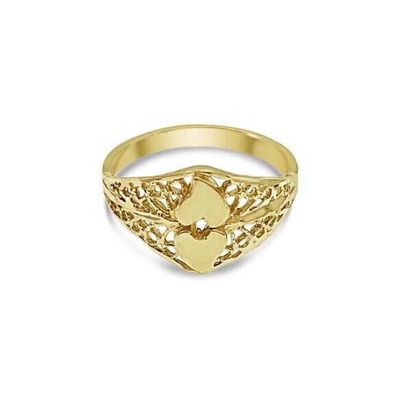 Double Heart Womens Ring Band 10k Yellow Gold - Picture 1 of 3